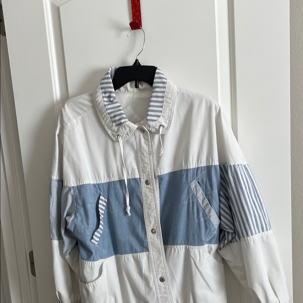 Stylish Women's Jean Jacket in Blue and White